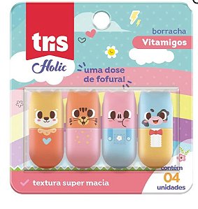 Borracha Ponteira Vitamigos Holic Fofurices – Cartela C/ 4 un – Tris