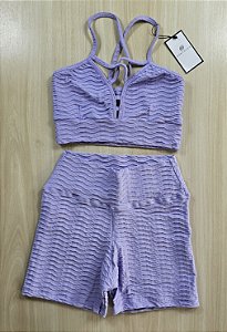 Conjunto de Short Texturizado Onda - Lilás M (com top modelo Foco)