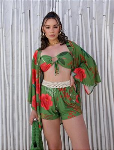 Conjunto de 3 peças - Short, Top e Kimono Cadence