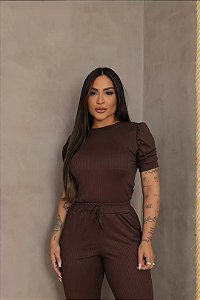 Conjunto Canelado Skinny Manga Curta - Tamanho Único