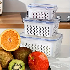 Kit 3 Organizador De Geladeira E Armário Com Tampa Hermética