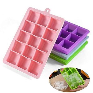 Kit 2 Formas De Gelo Silicone Com Tampa 15 Cubos Rosa