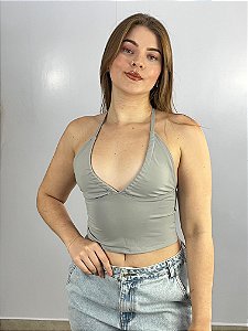 Cropped Poliamida Cinza Blossom