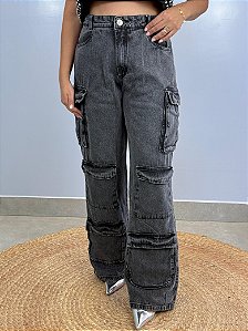 Calça Jeans Cargo Estonada Importada