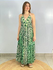 Vestido Seda Verde Indiano