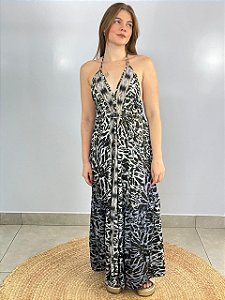 Vestido Seda Azul\Preto Indiano