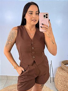 Conjunto Alfaiataria Colete Marrom Veronica
