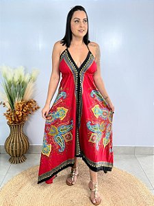 Vestido Longo Vermelho Lenço