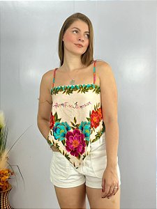 Cropped Lenço Nude Floral Valentina