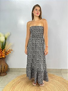 Vestido Crepe Samira Floral Preto