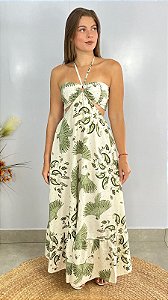 Vestido Crepe Branco\Verde Lais