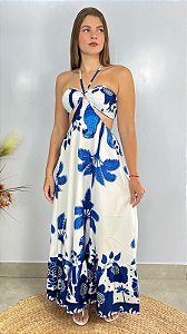 Vestido Crepe Branco\Azul Lais