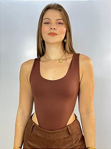 Body Poliamida Marrom Cavado