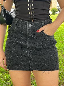 Saia Jeans Preta Brilho