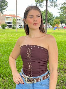 Corset Trançado Marrom