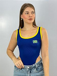 Body Canelado Brasil Azul