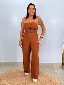 Conjunto Alfaiataria Colete Risca De Giz Marrom