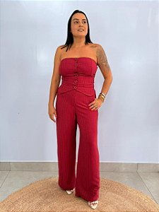 Conjunto Alfaiataria Colete Risca De Giz Vinho