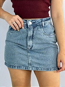 Short Saia Jeans Lav.Média Strass
