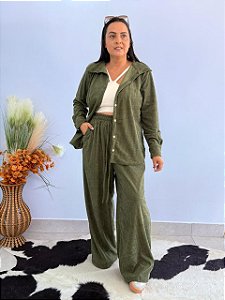 Conjunto Cotelê Camisa Carmen Verde