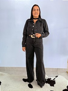 Calça Wide Leg Jeans Preta Basica