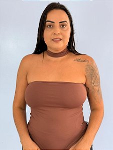 Body Poliamida Chocker Marrom