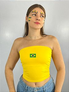 Top Tube Poliamida Brasil Amarelo
