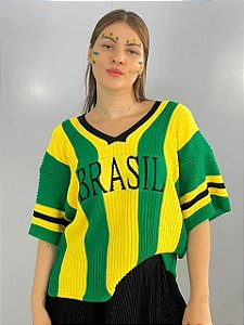 Blusa Over Tricot Brasil Verde\Amarelo
