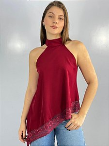Blusa Assimetrica Renda Vinho