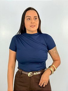 Blusa Poliamida Drapeada Azul Marinho