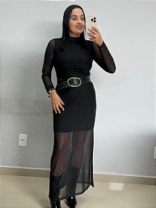 Vestido Longo Tule Preto