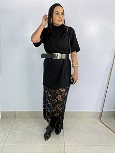 Vestido Longo Renda Preto