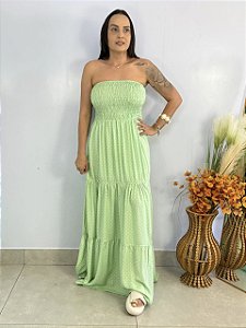 Vestido Longo Poa Verde Beca
