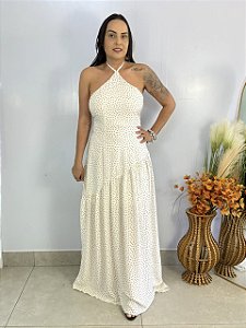 Vestido Longo Poa Branco Mari