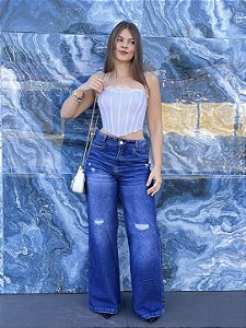 Calça Jeans Wide Leg Escura Dama