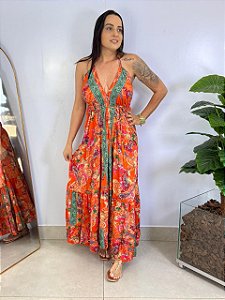 Vestido Indiano Laranja Costa Nua