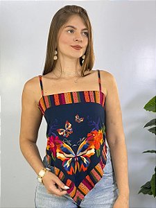 Cropped Lenço Azul Marinho Asas Valentina