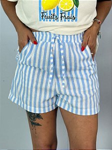 Short Linho Listrado Azul