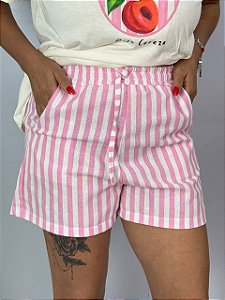 Short Linho Listrado Rosa