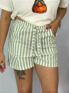 Short Linho Listrado Verde
