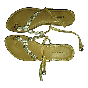 Sandália Rasteira Corello com Strass Caramelo-Tamanho 35