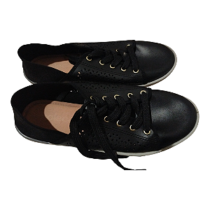 Tênis Casual Moleca Preto Feminino – Detalhes Vazados-Tamanho 36