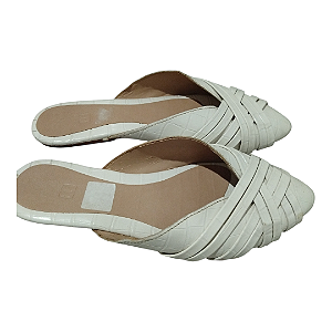 Mule Off-White Trama Croco com Bico Fino -tamanho 36