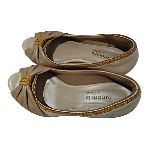 Peep Toe Amorella Bege Tamanho 36 Detalhe Trançado