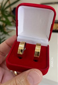 Par de Alianças 6mm Frisos Laterais