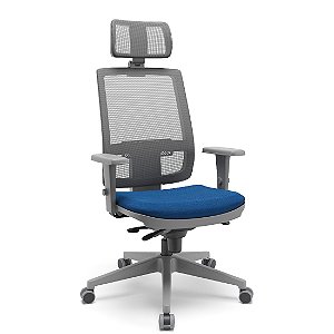 CADEIRA BRIZZA PRESIDENTE TELA GRAFITE ASSENTO AZUL - PLAXMETAL