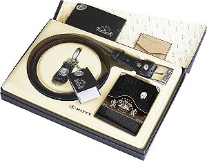 KIT CART. MÉDIA 100% COURO NOBRE LEGÍTIMO COM CINTO E CHAVEIRO C/C - CÓD. 1003CHS4