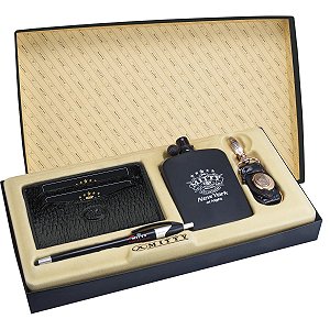 KIT CART. PEQUENA 100% COURO LEGÍTIMO COM PERFUME E CHAVEIRO - CÓD. PC2PCHP