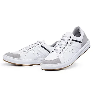 Tênis Casual Masculino de Couro Urban White – Ref. 4035 Tiago Souza Boots e Shoes
