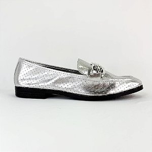 MOCASSIM PRATA EM COURO COM DETALHE CROMADO 1234